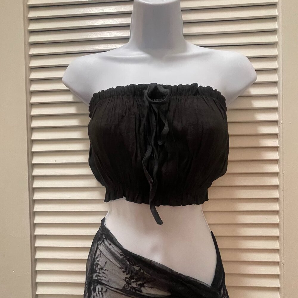 SHEIN Black Smocked Strapless Tube Top One Size